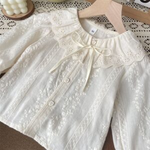 Girls Fashion Casual Lace Long-Sleeve Blouse