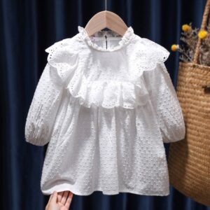 Girls Fashion Elegant Solid Color Round Dot Long Sleeve Dress