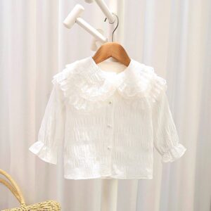 Girls Fashion Elegant Lace Lapel Long Sleeve Blouse