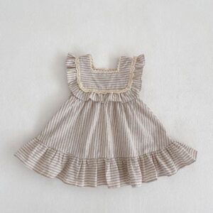 Girl Fashion Casual Stripe Ruffled Sleeveless Loose Dress