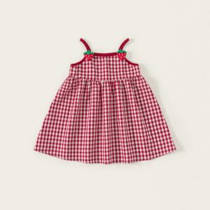 Girls Fashion Cute Strawberry Grid Sleeveless Dress