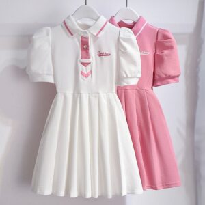 Kids Toddler Girls Casual Cute Letter Short Sleeve Lapel Dress