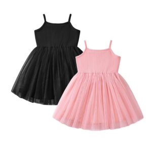 Kids Toddler Girls Casual Cute Solid Color Mesh Strap Dress