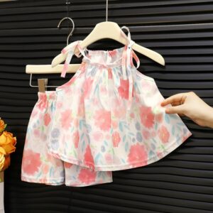 Girls Fashion Floral Print Two-Piece Set