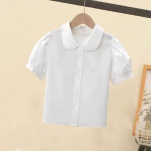 Girl Fashion Simple Solid Color Lapel Short-Sleeve Blouse