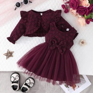 Baby Girl Fashion Elegant Floral Mesh Sleeveless Dress Long Sleeve Jacket Two-Piece Set