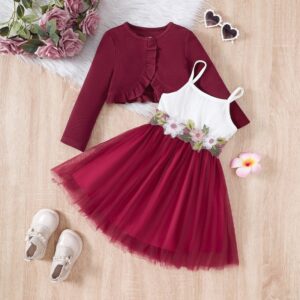 Girls Autumn And Winter Fashion Long-Sleeved Top And Gauze Dress Two-Piece Set