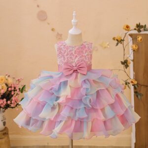 Girl Fashion Multicolor Gauze Bow Party Dress