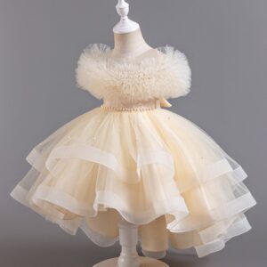 Girls Elegant Solid Color Mesh Tutu Party Dress