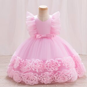 Girls Elegant Solid Color Mesh Tutu Party Dress