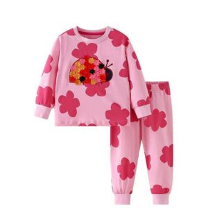 Girl Fashion Casual Floral Printed Long-Sleeve Sweatshirt Slim Fit Pants Two-Piece Set