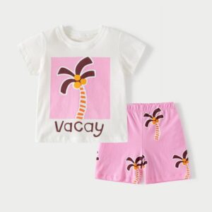 Girl Fashion Casual Printed Short-Sleeve T-Shirt Loose Shorts Two-Piece Set