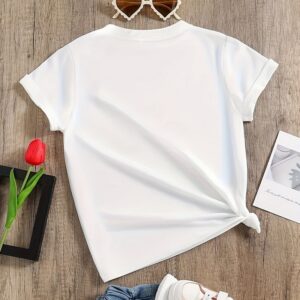 Girls Gradient Love Heart Pattern Printed Round Neck Short Sleeve T-Shirt