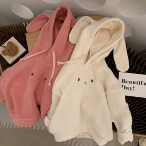 Girls Fashion Cute Baby Rabbit Ears Double-Sided Polar Fleece Hoodies