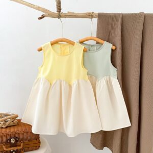 Girls Fashion Sleeveless Summer Contrast Color Stitching Dress