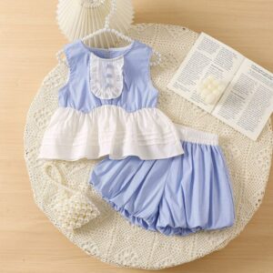 Girls Fashion Sleeveless Top And Shorts Two-Piece Set