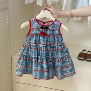Girls Fashion Cute Plaid Printed Sleeveless Loose Dress