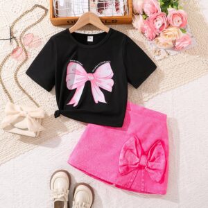 Girls Fashion Bow Print T-Shirt And Shorts Two-Piece Set