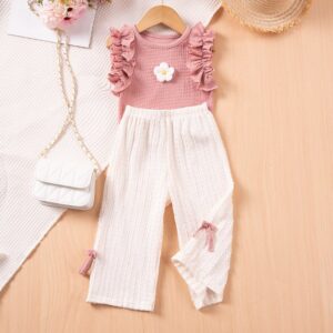 Cute Girls Ruffled Pants Two-Piece Set