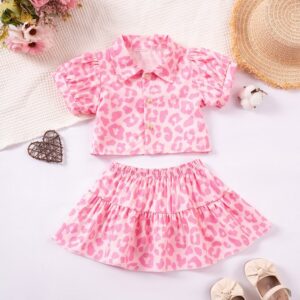 Girls Fashion Printed Short-Sleeve Shirt And Skirt Two-Piece Set