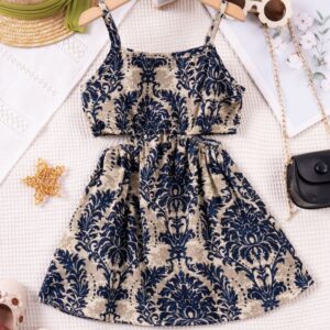 Girls Fashion Open Waist Printed Dress