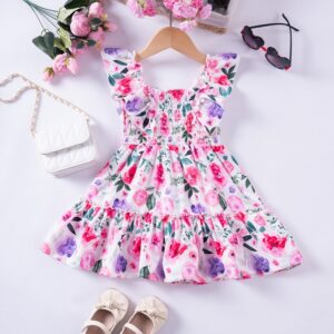 Girls Fashion Floral Print Ruffle Dress