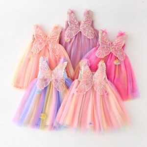 Kids Toddler Baby Girls Princess Rainbow Mesh Butterfly Fairy Dress