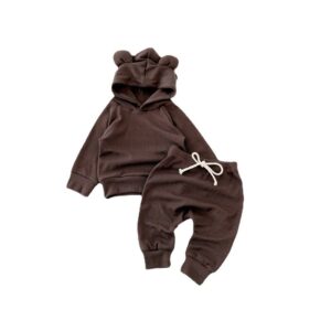 Kids Casual Solid Color Ear Design Hoodie And Sweatpants Set