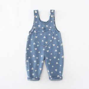 Girls Fashion Love Printed Denim Jumpsuits