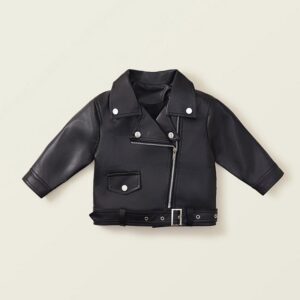 Girls Fashion Casual Leather Lapel Long Sleeve Jacket
