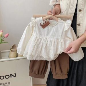 Kids Toddler Girls Casual Cute Solid Color Long Sleeve Blouses Trousers Set