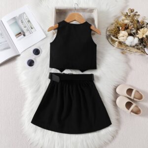 Girls Fashion Solid Color Sleeveless Vest And Pleated Skirt Two-Piece Set
