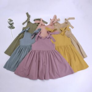 Nordic Simple Style Solid Color Cotton Soft Girls Summer Sling Dress