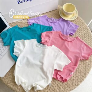 Kids Toddler Girls Fashion Casual Solid Color Short Sleeve T-Shirt