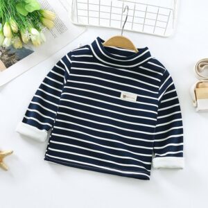 Kids Toddler Boys Girls Casual Basic Stripe Print Fleece Long Sleeve T-Shirt