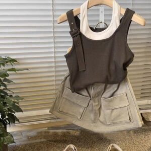 Fashion Girl Fake Two-Piece Tank Top Skirt Set