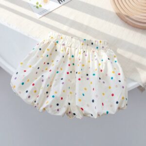 Girl Summer Multicolor Print Polka Dot Lantern Shorts