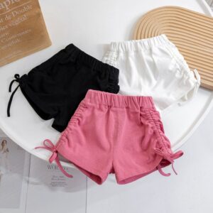 Girls Fashion Solid Color Drawstring Shorts