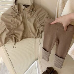 Girls Fashion Casual Long-Sleeve Drawstring Top Tight Pants Two-Piece Set