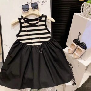 Kids Toddler Girls Casual Cute Stripe Sleeveless Round Neck Dress
