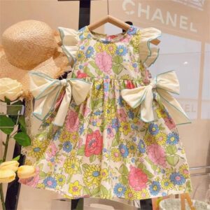 Kids Toddler Girls Casual Cute Tiny Flower Fluttering Sleeve Dress