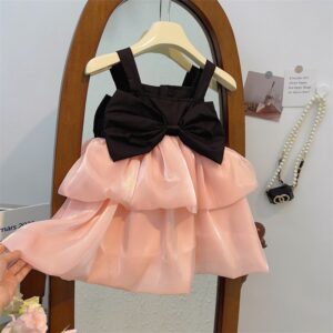 Kids Toddler Girls Summer Chic Fashion Bow Colorblock Cami Mesh Dress
