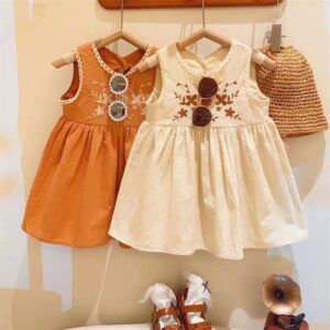 Kids Toddler Girls Casual Cute Floral Embroidery Sleeveless Round Neck Dress