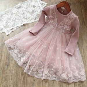 Girls Fashion Lace Design Long-sleeves Dress