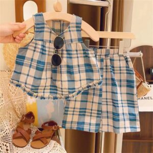 Kids Toddler Girls Casual Cute Plaid Print Tank Top Shorts Set