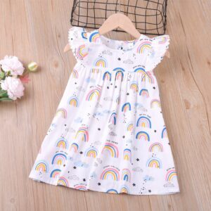 Girls Cute Rainbow Pattern Stringy Selvedge Sleeveless Dress