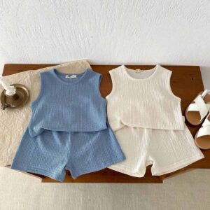 Kids Toddler Boys Girls Casual Cute Solid Color Stripe Tank Top Shorts Sets