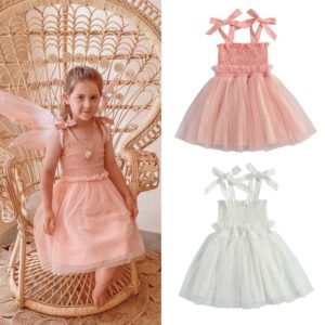 Girls Solid Color Elastic Mesh Design Slip Dress