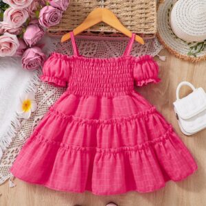 Girl Fashion Solid Color Ruffled Stitching Spaghetti Strap Flower-Sleeve Dress