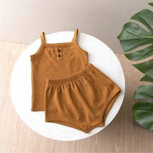 Kids Fashion Casual Solid Color Camisole Shorts Two-Piece Set